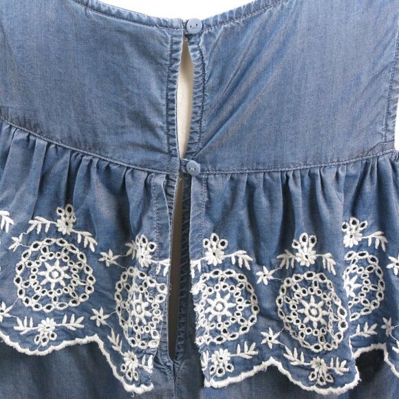 SO Short Sleeve Cold Shoulder Chambray Embroidered Blouse Size XS - Picture 5 of 6